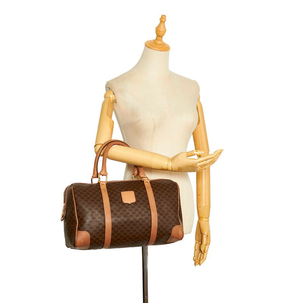 セリーヌ マカダム ハンドバッグ ボストンバッグ ブラウン PVC レザー レディース CELINE 【中古】