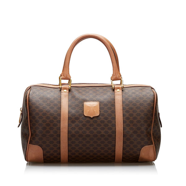 セリーヌ マカダム ハンドバッグ ボストンバッグ ブラウン PVC レザー レディース CELINE 【中古】
