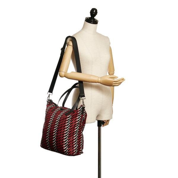 プラダ テスート トートバッグ ショルダーバッグ 2WAY ブラック レッド ホワイト ナイロン レディース PRADA 【中古】
