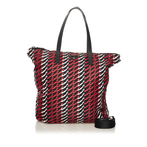 プラダ テスート トートバッグ ショルダーバッグ 2WAY ブラック レッド ホワイト ナイロン レディース PRADA 【中古】