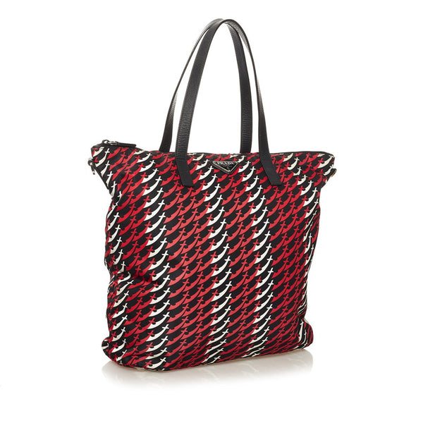 プラダ テスート トートバッグ ショルダーバッグ 2WAY ブラック レッド ホワイト ナイロン レディース PRADA 【中古】
