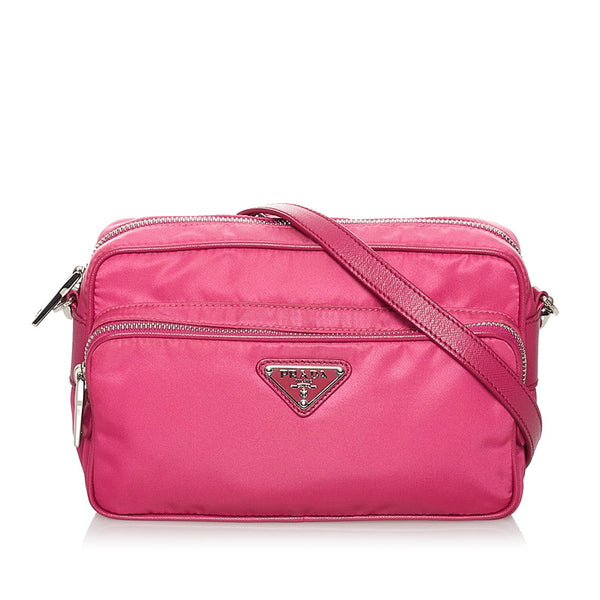 プラダ ポコノ 斜め掛け ショルダーバッグ ピンク ナイロン レザー レディース PRADA 【中古】