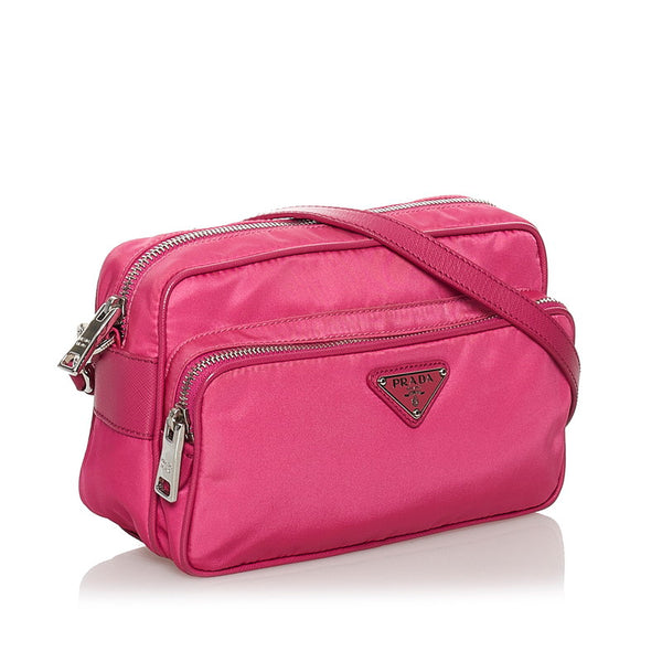プラダ ポコノ 斜め掛け ショルダーバッグ ピンク ナイロン レザー レディース PRADA 【中古】