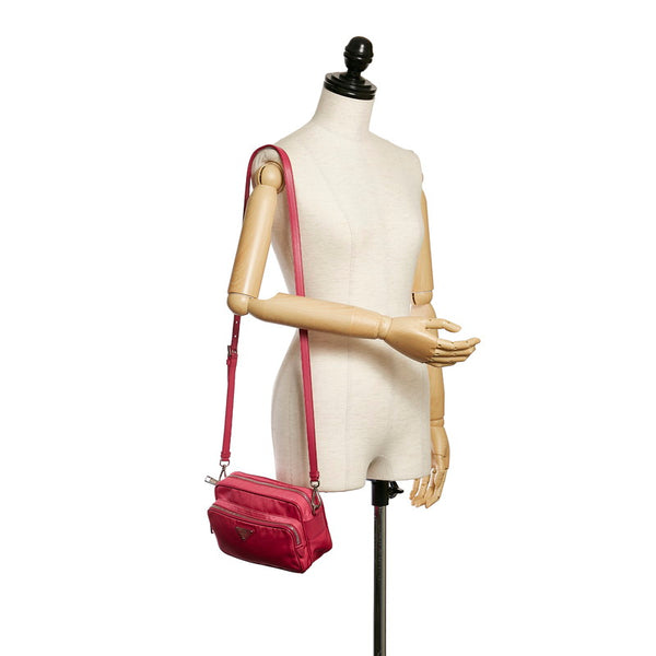 プラダ ポコノ 斜め掛け ショルダーバッグ ピンク ナイロン レザー レディース PRADA 【中古】