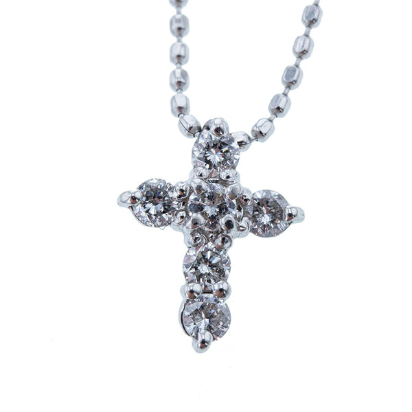 Pt900 プラチナ Pt850 プラチナ ダイヤ0.15ct クロスモチーフ ネックレス レディース 【中古】