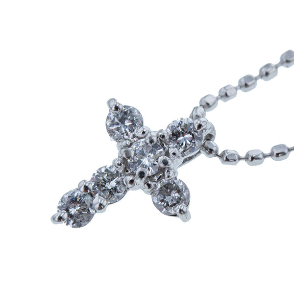 Pt900 プラチナ Pt850 プラチナ ダイヤ0.15ct クロスモチーフ ネックレス レディース 【中古】