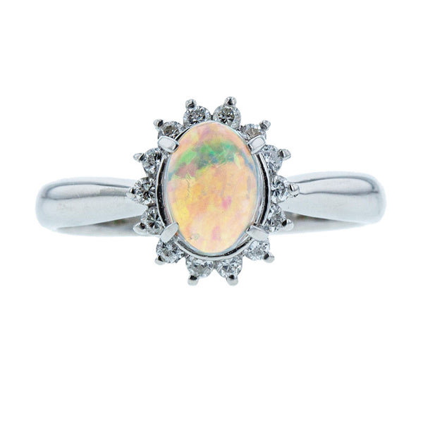Pt900 プラチナ オパール0.63ct ダイヤ0.20ct リング 指輪 レディース 13.5号 【中古】