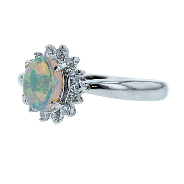 Pt900 プラチナ オパール0.63ct ダイヤ0.20ct リング 指輪 レディース 13.5号 【中古】