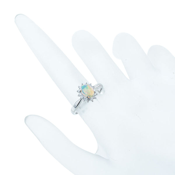 Pt900 プラチナ オパール0.63ct ダイヤ0.20ct リング 指輪 レディース 13.5号 【中古】
