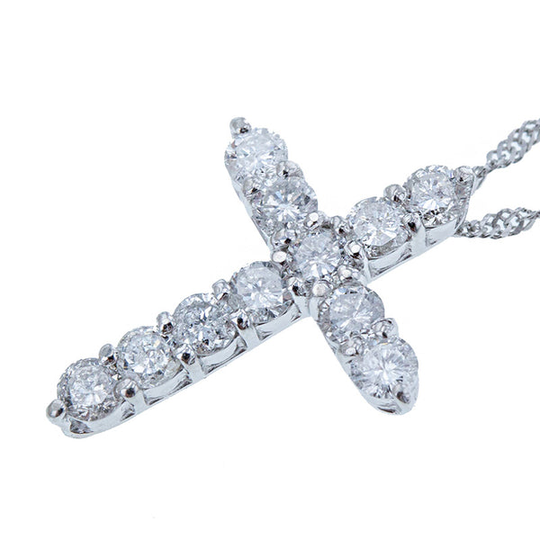 Pt900 プラチナ Pt850 プラチナ ダイヤ0.50ct クロスモチーフ ネックレス レディース 【中古】