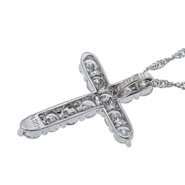 Pt900 プラチナ Pt850 プラチナ ダイヤ0.50ct クロスモチーフ ネックレス レディース 【中古】