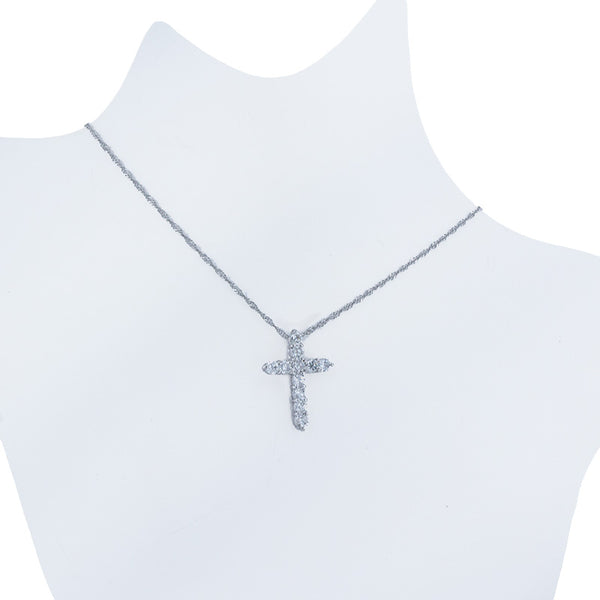 Pt900 プラチナ Pt850 プラチナ ダイヤ0.50ct クロスモチーフ ネックレス レディース 【中古】