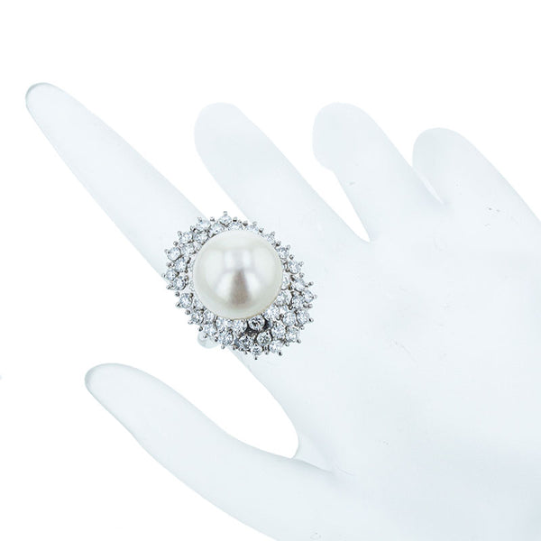 Pt900 プラチナ 白蝶パール14.7mm ダイヤ2.671ct リング 指輪 レディース 9号 【中古】