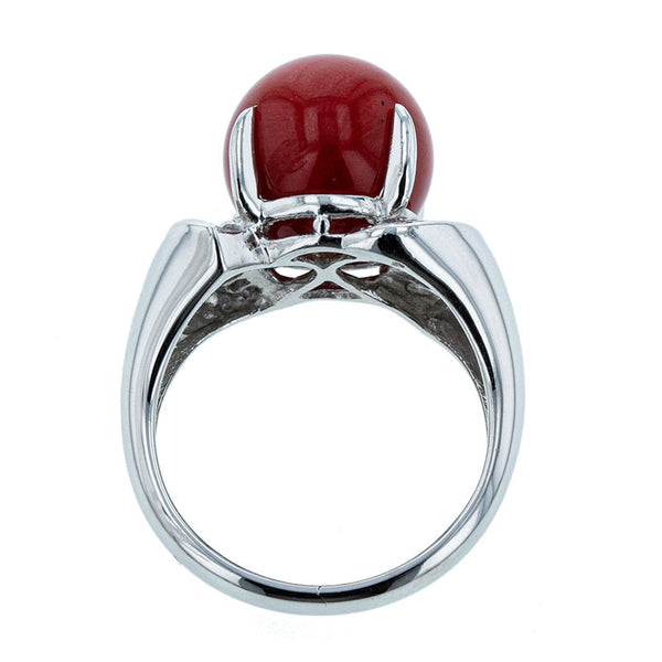 Pt900 プラチナ 赤サンゴ10.7mm ダイヤ0.28ct リング 指輪 レディース 10号 【中古】