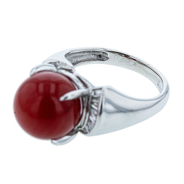 Pt900 プラチナ 赤サンゴ10.7mm ダイヤ0.28ct リング 指輪 レディース 10号 【中古】