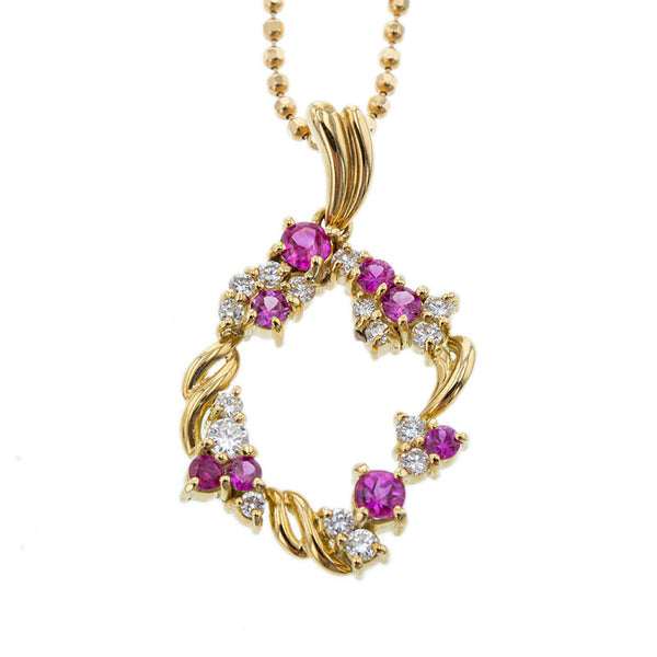 K18YG イエローゴールド ルビー0.58ct ダイヤ0.35ct ネックレス レディース 【中古】