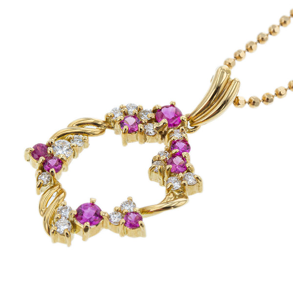 K18YG イエローゴールド ルビー0.58ct ダイヤ0.35ct ネックレス レディース 【中古】