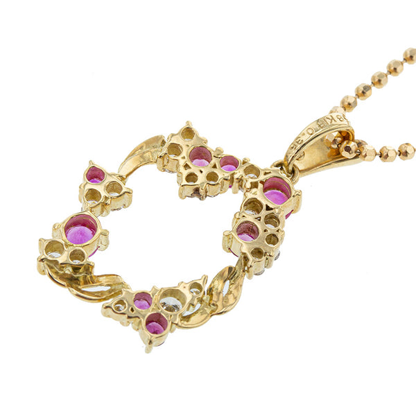 K18YG イエローゴールド ルビー0.58ct ダイヤ0.35ct ネックレス レディース 【中古】