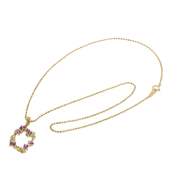 K18YG イエローゴールド ルビー0.58ct ダイヤ0.35ct ネックレス レディース 【中古】