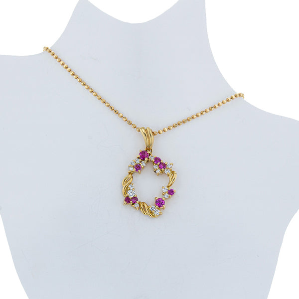 K18YG イエローゴールド ルビー0.58ct ダイヤ0.35ct ネックレス レディース 【中古】