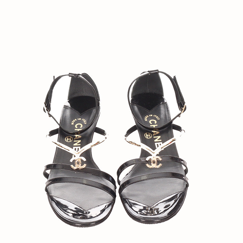 シャネル ココマーク ブラック エナメル ミュール レディース CHANEL 【中古】