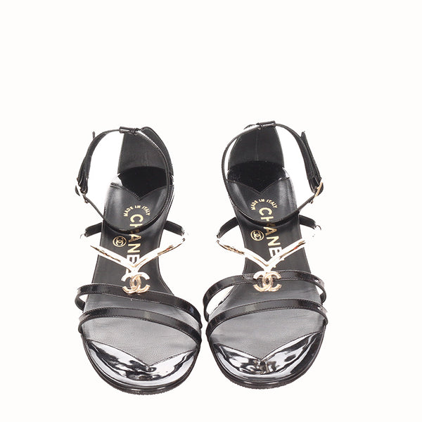 シャネル ココマーク ブラック エナメル ミュール レディース CHANEL 【中古】