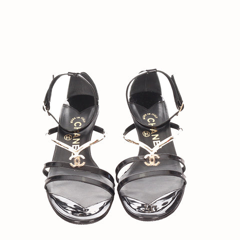 シャネル ココマーク ブラック エナメル ミュール レディース CHANEL 【中古】