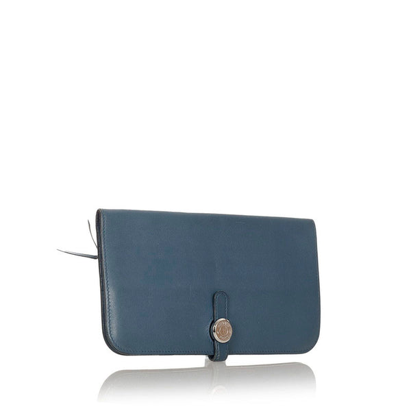 エルメス ドゴン ダークブルー レザー 長財布 レディース HERMES A刻印 【中古】