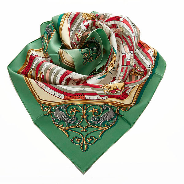 エルメス カレ90 DIES ET HORE 占星術 グリーン マルチ シルク スカーフ レディース HERMES 【中古】