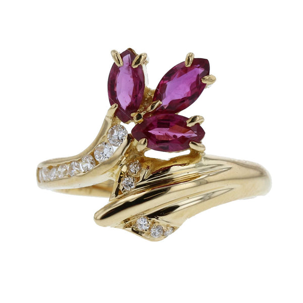 K18YG イエローゴールド ルビー0.90ct ダイヤ0.17ct リング 指輪 レディース 12号 【中古】