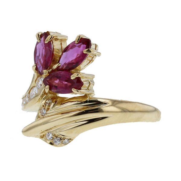 K18YG イエローゴールド ルビー0.90ct ダイヤ0.17ct リング 指輪 レディース 12号 【中古】