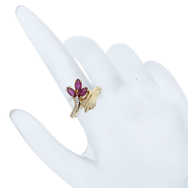 K18YG イエローゴールド ルビー0.90ct ダイヤ0.17ct リング 指輪 レディース 12号 【中古】