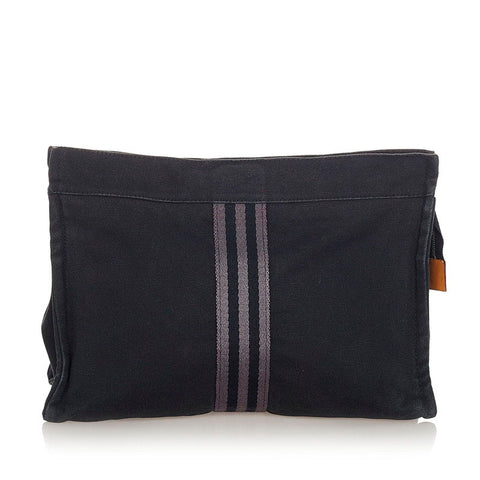 エルメス フールトゥ ブラック グレー コットン キャンバス クラッチバッグ メンズ HERMES 【中古】