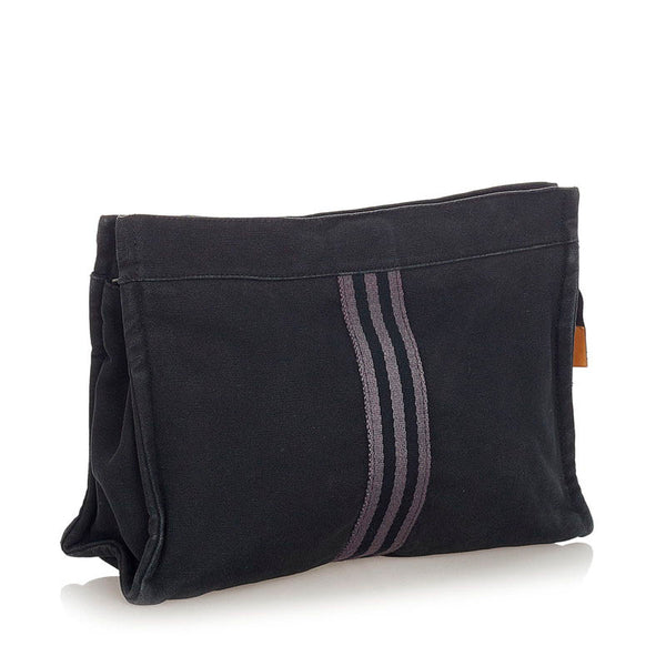 エルメス フールトゥ ブラック グレー コットン キャンバス クラッチバッグ メンズ HERMES 【中古】