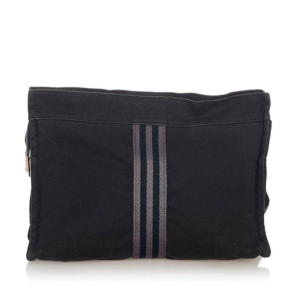 エルメス フールトゥ ブラック グレー コットン キャンバス クラッチバッグ メンズ HERMES 【中古】