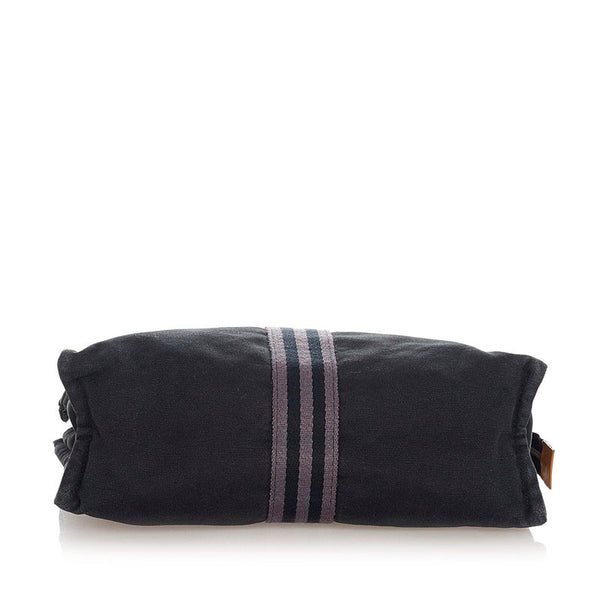 エルメス フールトゥ ブラック グレー コットン キャンバス クラッチバッグ メンズ HERMES 【中古】