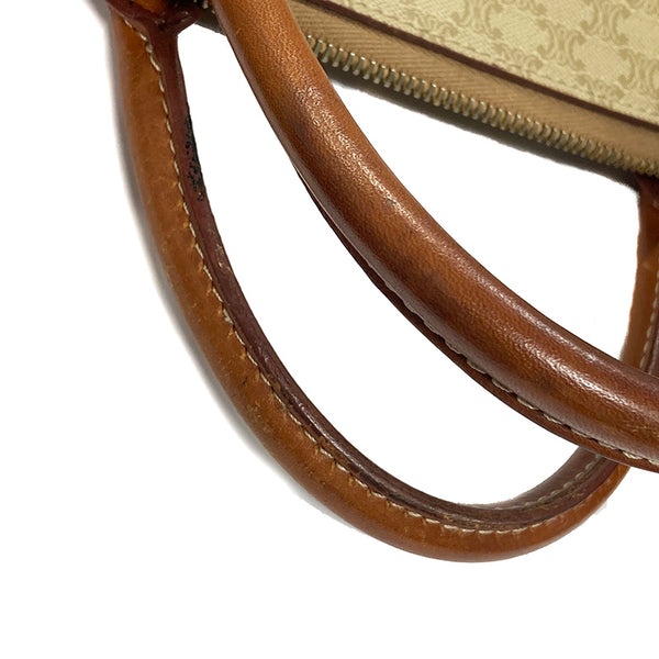 セリーヌ マカダム ヴィンテージ ベージュ ブラウン PVC レザー ハンドバッグ レディース CELINE 【中古】