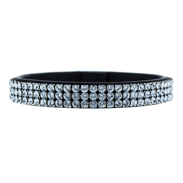 スワロフスキー ラインストーン ブレスレット ブラック シルバー レザー レディース SWAROVSKI 【中古】