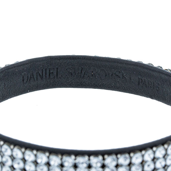 スワロフスキー ラインストーン ブレスレット ブラック シルバー レザー レディース SWAROVSKI 【中古】
