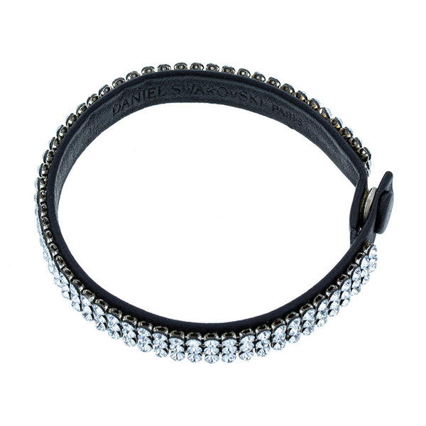 スワロフスキー ラインストーン ブレスレット ブラック シルバー レザー レディース SWAROVSKI 【中古】