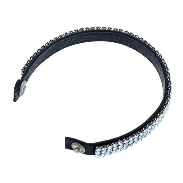 スワロフスキー ラインストーン ブレスレット ブラック シルバー レザー レディース SWAROVSKI 【中古】