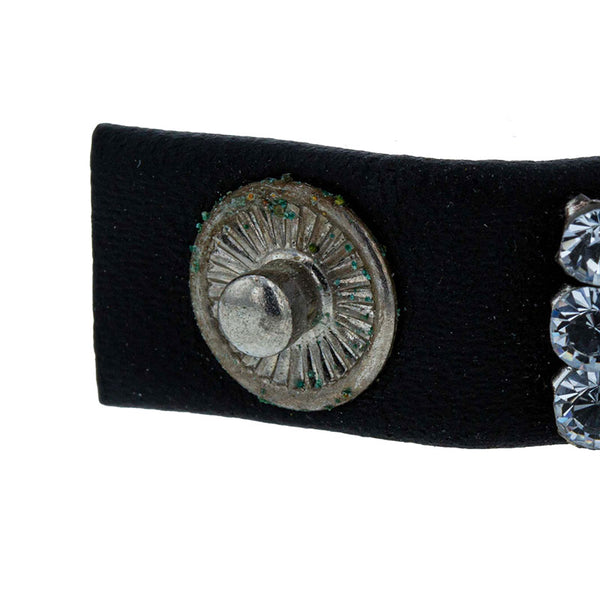 スワロフスキー ラインストーン ブレスレット ブラック シルバー レザー レディース SWAROVSKI 【中古】