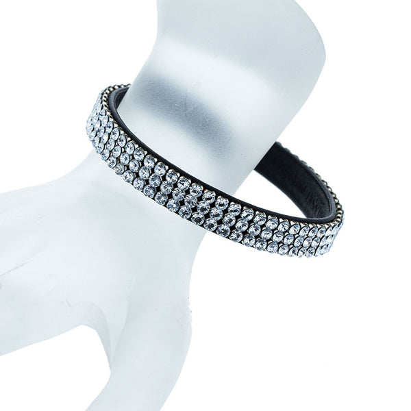 スワロフスキー ラインストーン ブレスレット ブラック シルバー レザー レディース SWAROVSKI 【中古】