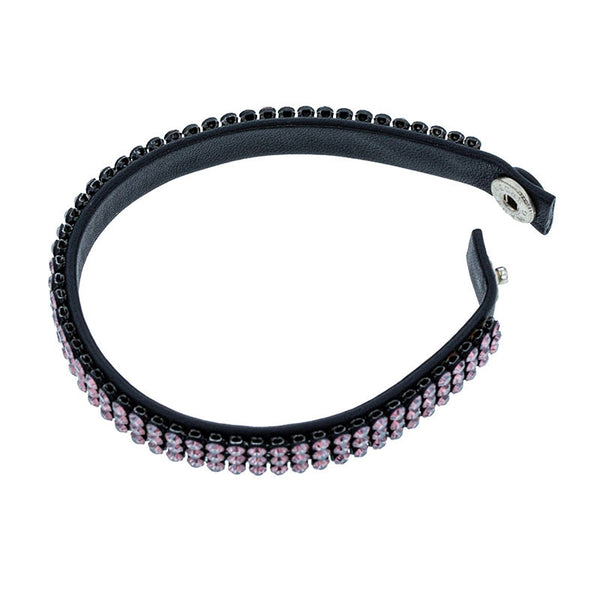 スワロフスキー ピンク ブラック レザー ラインストーン ブレスレット レディース SWAROVSKI 【中古】