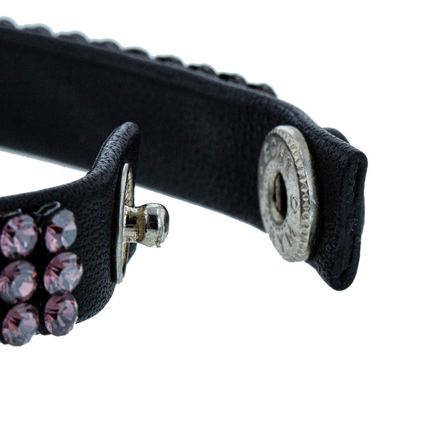 スワロフスキー ピンク ブラック レザー ラインストーン ブレスレット レディース SWAROVSKI 【中古】