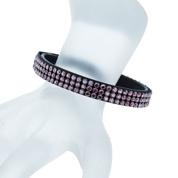スワロフスキー ピンク ブラック レザー ラインストーン ブレスレット レディース SWAROVSKI 【中古】