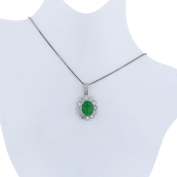 Pt900 プラチナ Pt850 プラチナ 翡翠2.00ct ダイヤ0.46ct ネックレス レディース 【中古】