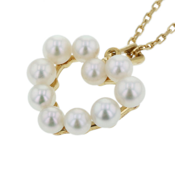 ミキモト K18YG イエローゴールド アコヤ真珠約4mm ハートモチーフ ネックレス レディース MIKIMOTO 【中古】