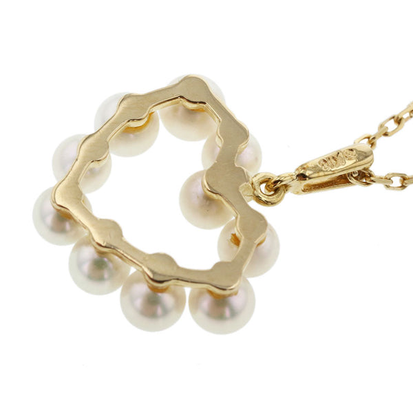 ミキモト K18YG イエローゴールド アコヤ真珠約4mm ハートモチーフ ネックレス レディース MIKIMOTO 【中古】
