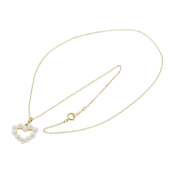 ミキモト K18YG イエローゴールド アコヤ真珠約4mm ハートモチーフ ネックレス レディース MIKIMOTO 【中古】